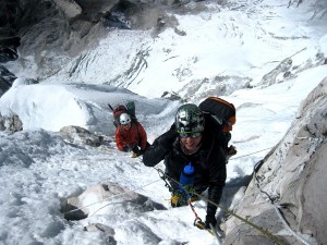 Above grey tower, one of the most exposed section of this route