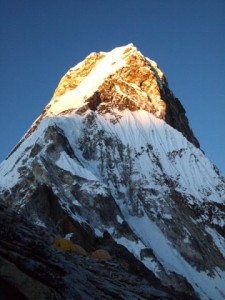 Camp 1 and the Ama Dablam in the evening sun 